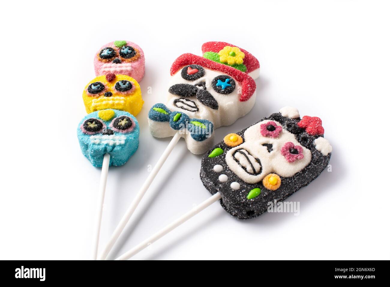 Candy skull lollipops isolated on white background Stock Photo