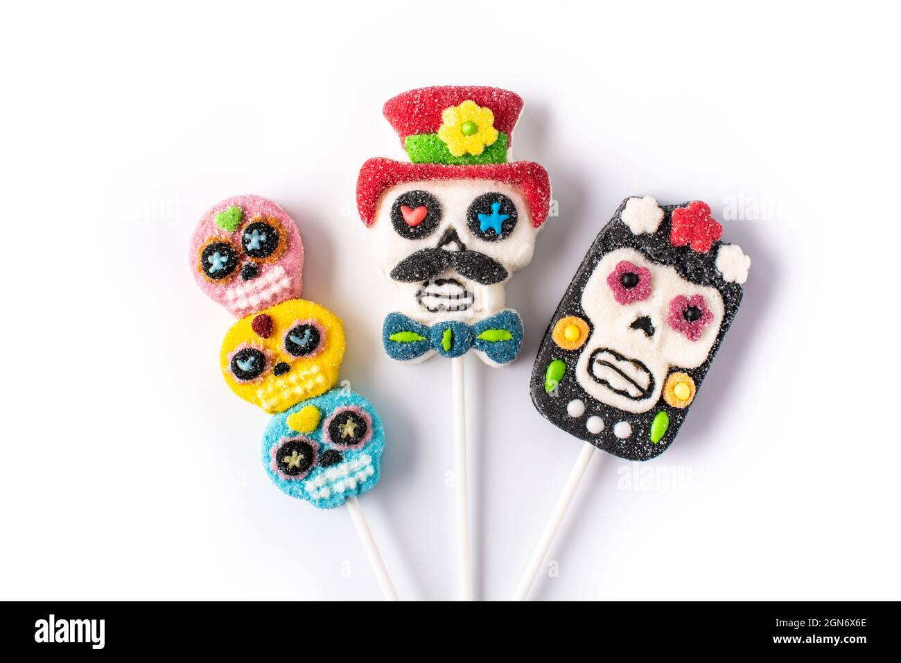 Candy skull lollipops isolated on white background Stock Photo