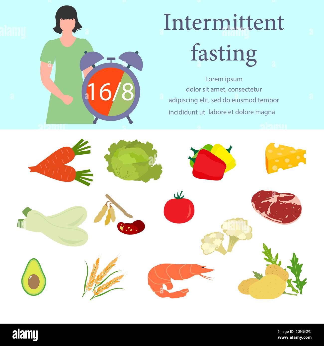 Vector illustration Nutrition Consultant explains Intermittent Fasting ...