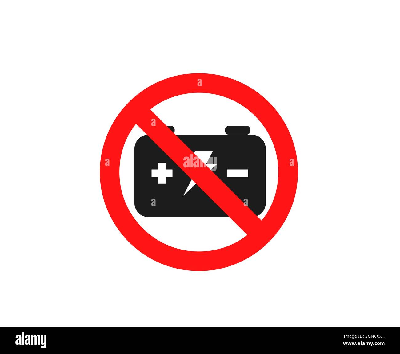 Stop using battery, forbidden sign with battery icon isolated on white background, eps 10 Stock Vector