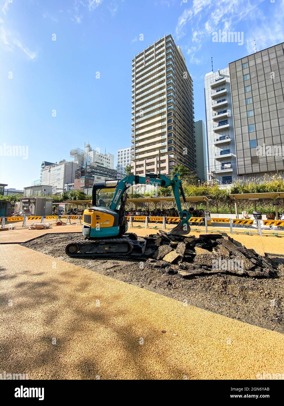 Tokyo, Japan 18 November 2019 Construction work by excavator in the