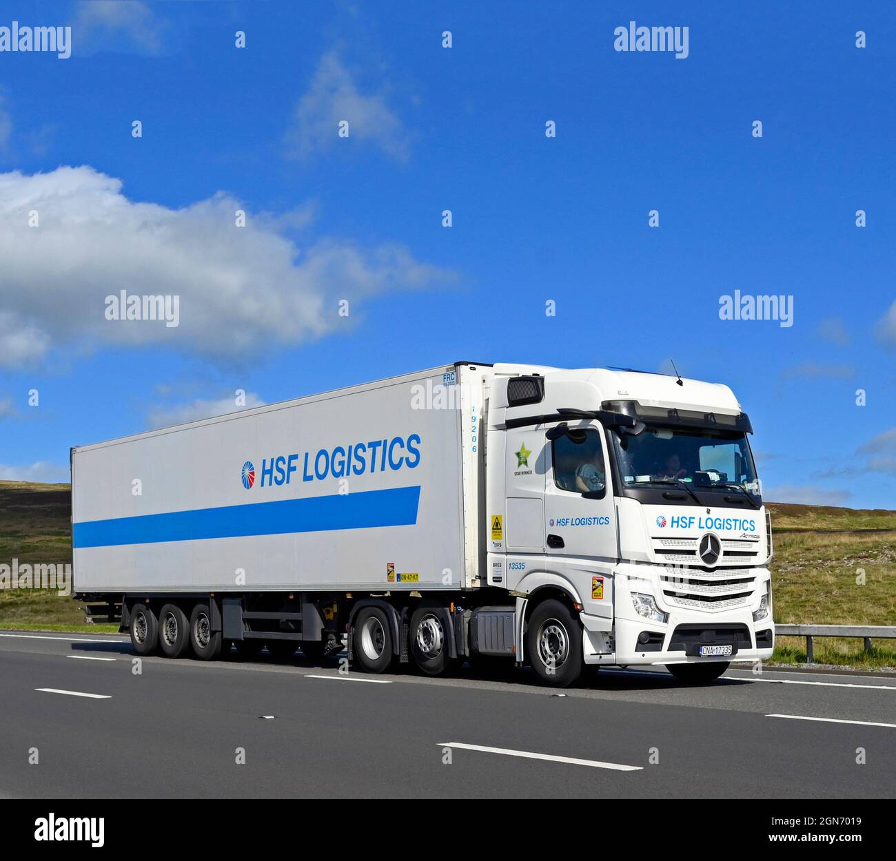 HGV. HSF Logistics. M6 Motorway, Southbound. Shap, Cumbria, England, United Kingdom, Europe. Stock Photo