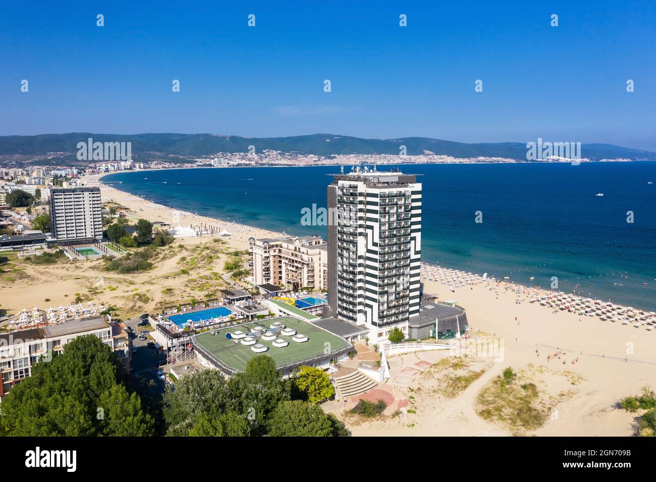 Aerial view to a sea resort Sunny Beach Stock Photo - Alamy