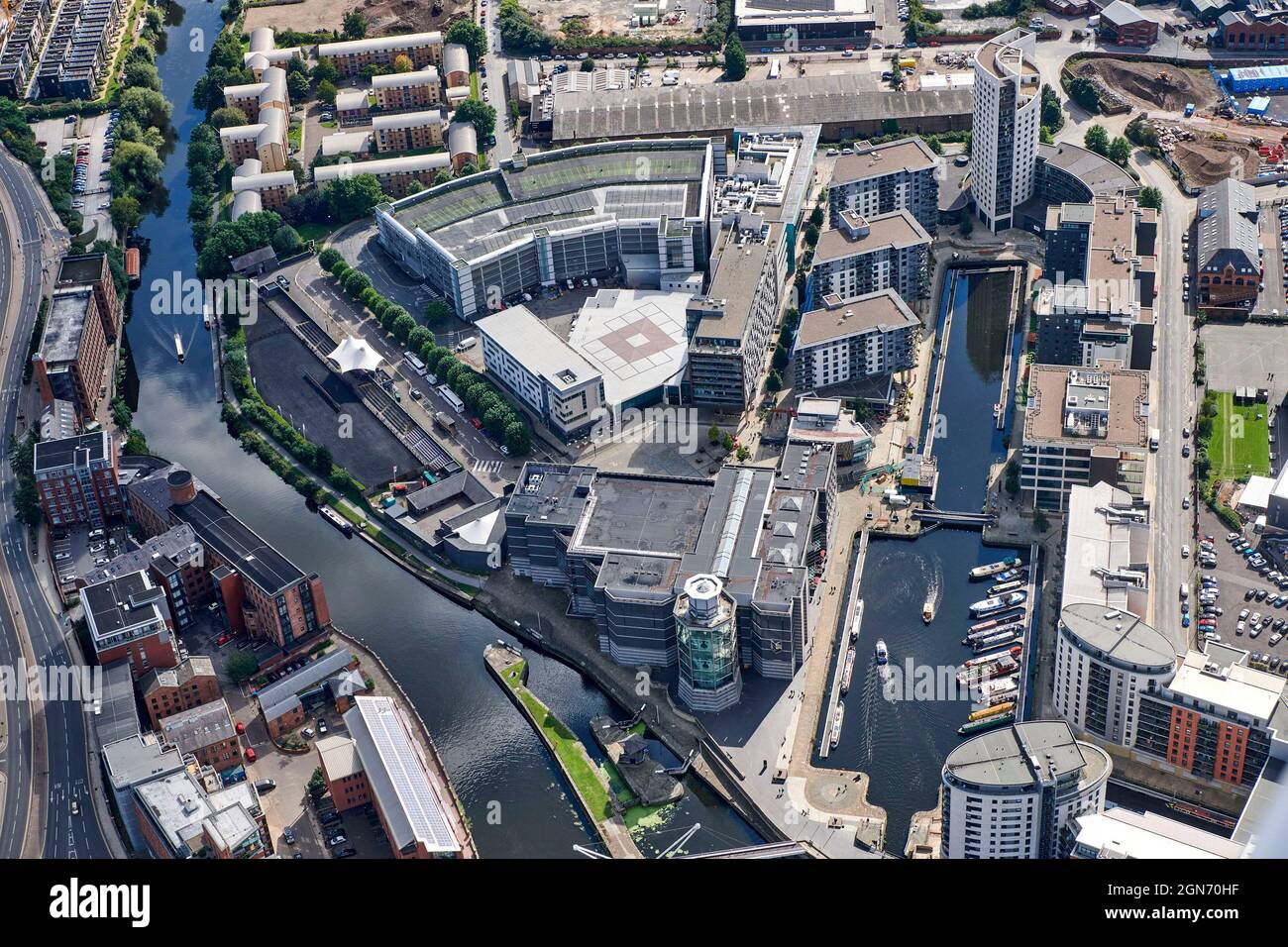 The Royal Armouries and Clarance Dock from the air, Leeds City Centre, West Yorkshire, Northern England, UK Stock Photo