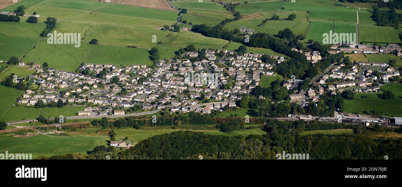An aerial view of the village of Embsay near, of Skipton, North Yorkshire, Northern England, UK Stock Photo