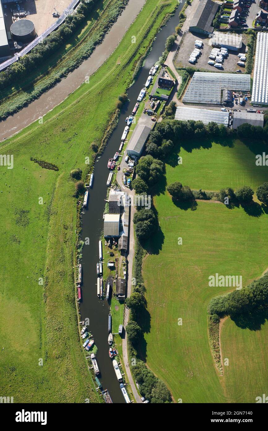 An aerial view of the Rufford Branch of the Leeds and Liverpool Canal at Tarleton, West Lancashire, north west England Stock Photo