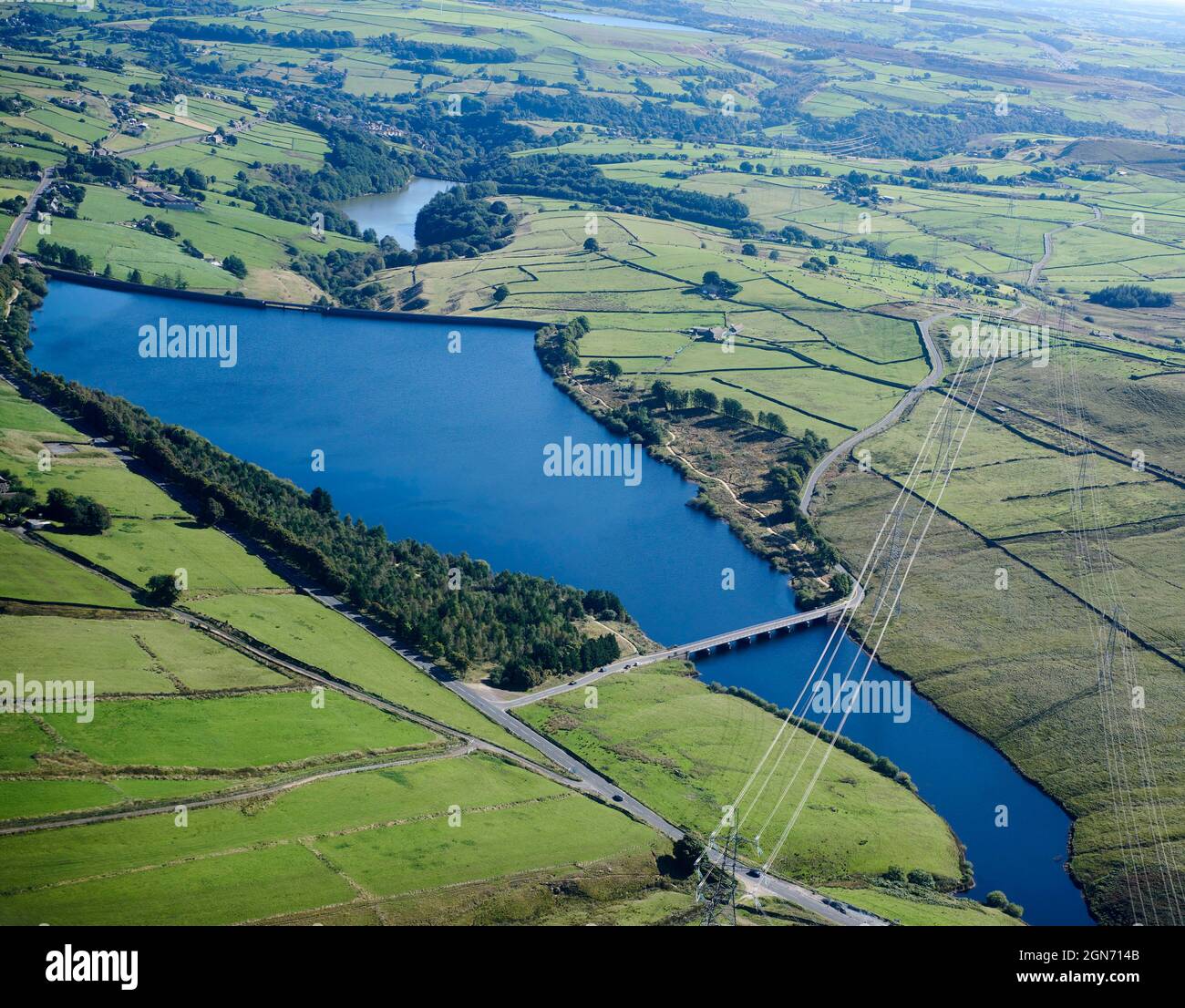 Drinking water storage reservoirs mid pennines between Rochdale and halifax, Northern England, UK Stock Photo