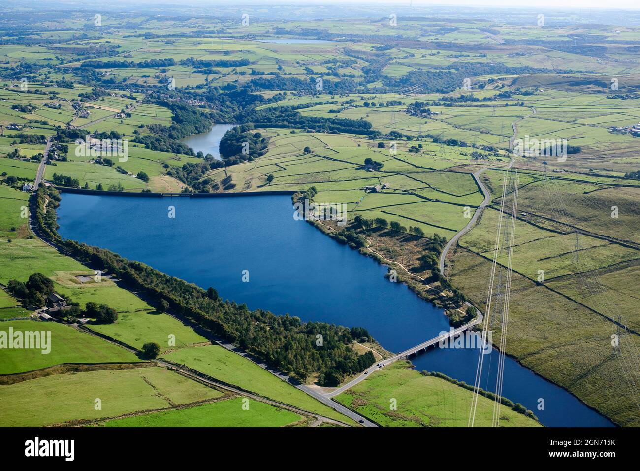 Drinking water storage reservoirs mid pennines between Rochdale and halifax, Northern England, UK Stock Photo