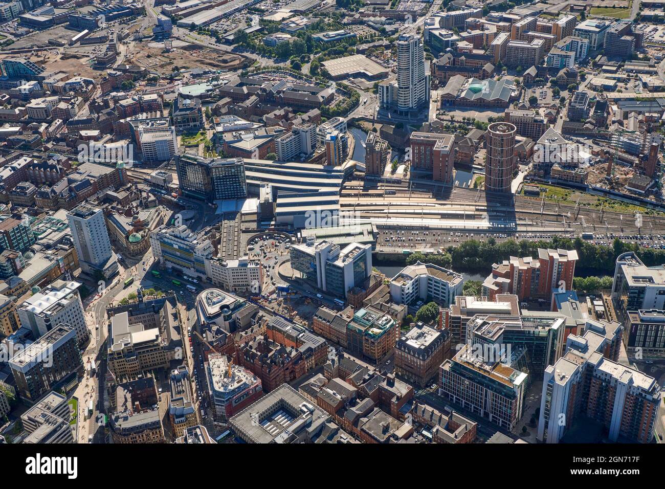 An aerial photograph of Leeds city centre, looking south over the ...