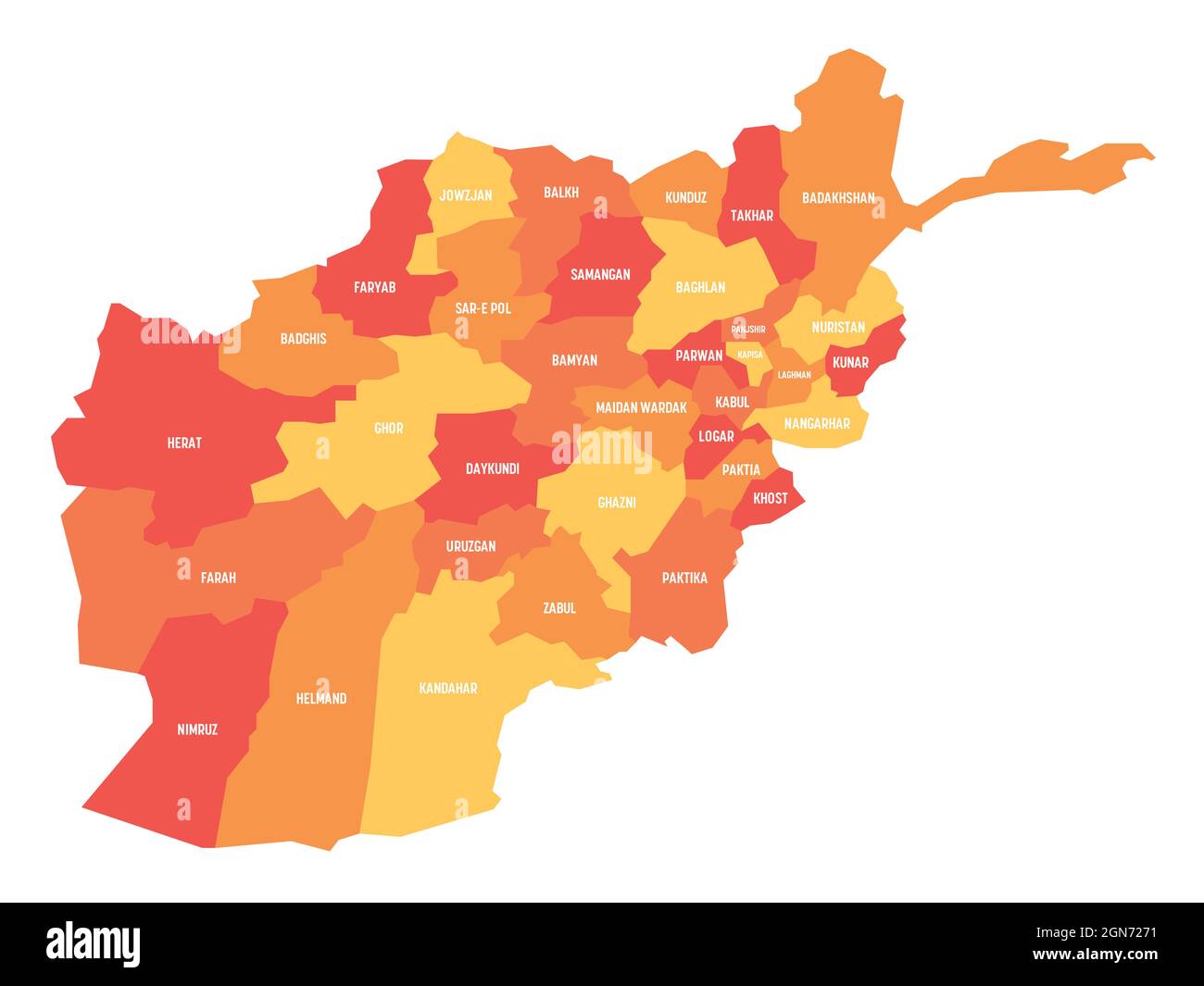 Orange political map of Afghanistan. Administrative divisions - provinces.  Simple flat vector map with labels Stock Vector Image & Art - Alamy