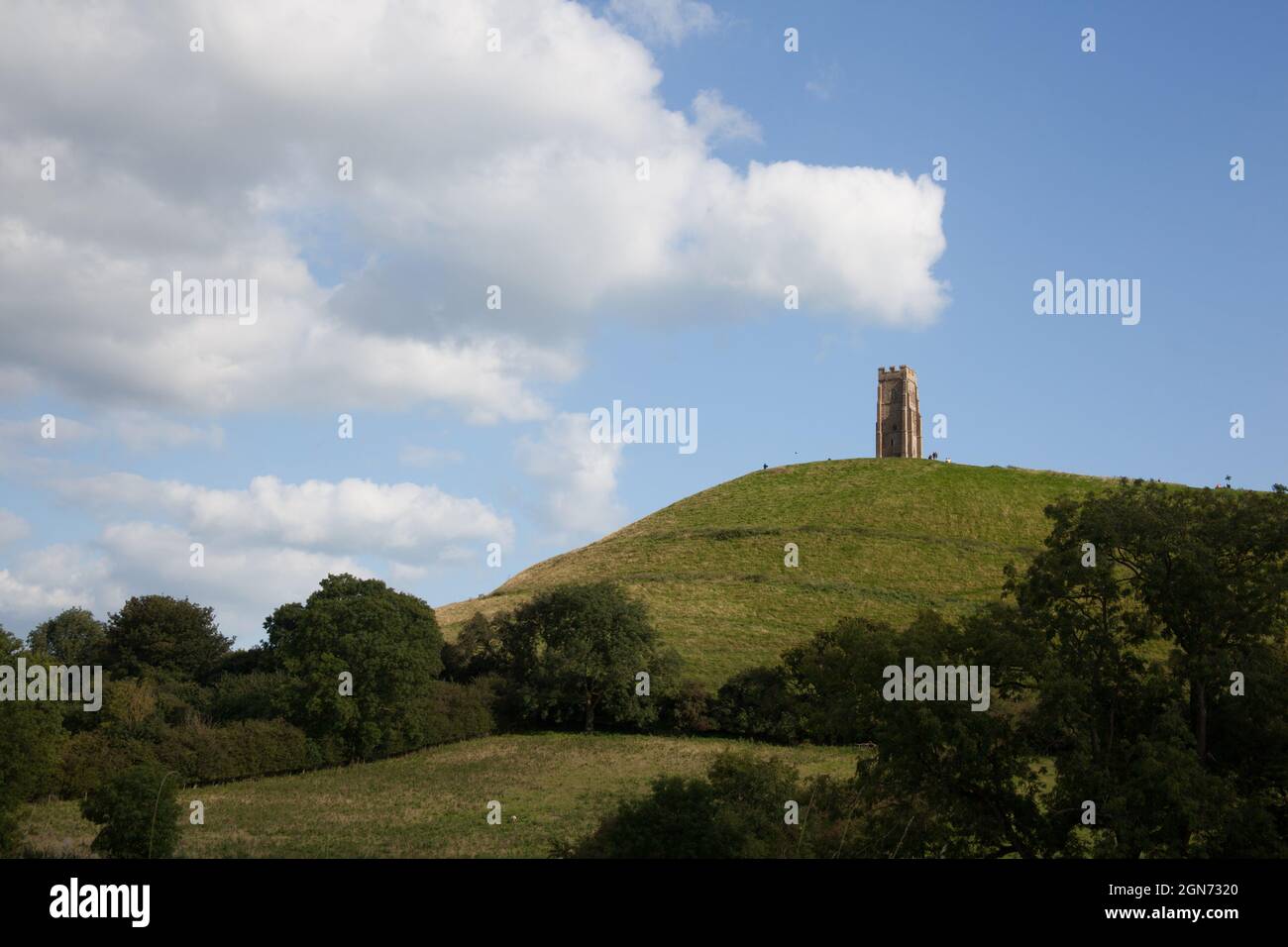 The Glastonbury Tor on a hill in Glastonbury, Somerset in the UK Stock Photo