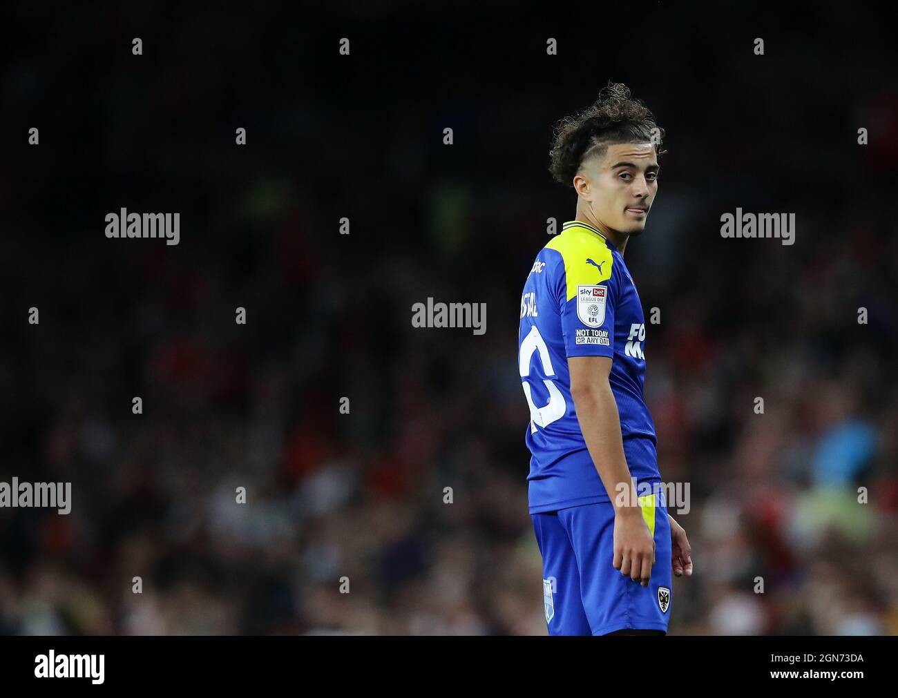 London, England, 22nd September 2021. Ayoub Assal of AFC Wimbledon during the Carabao Cup match at the Emirates Stadium, London. Picture credit should read: David Klein / Sportimage Credit: Sportimage/Alamy Live News Stock Photo