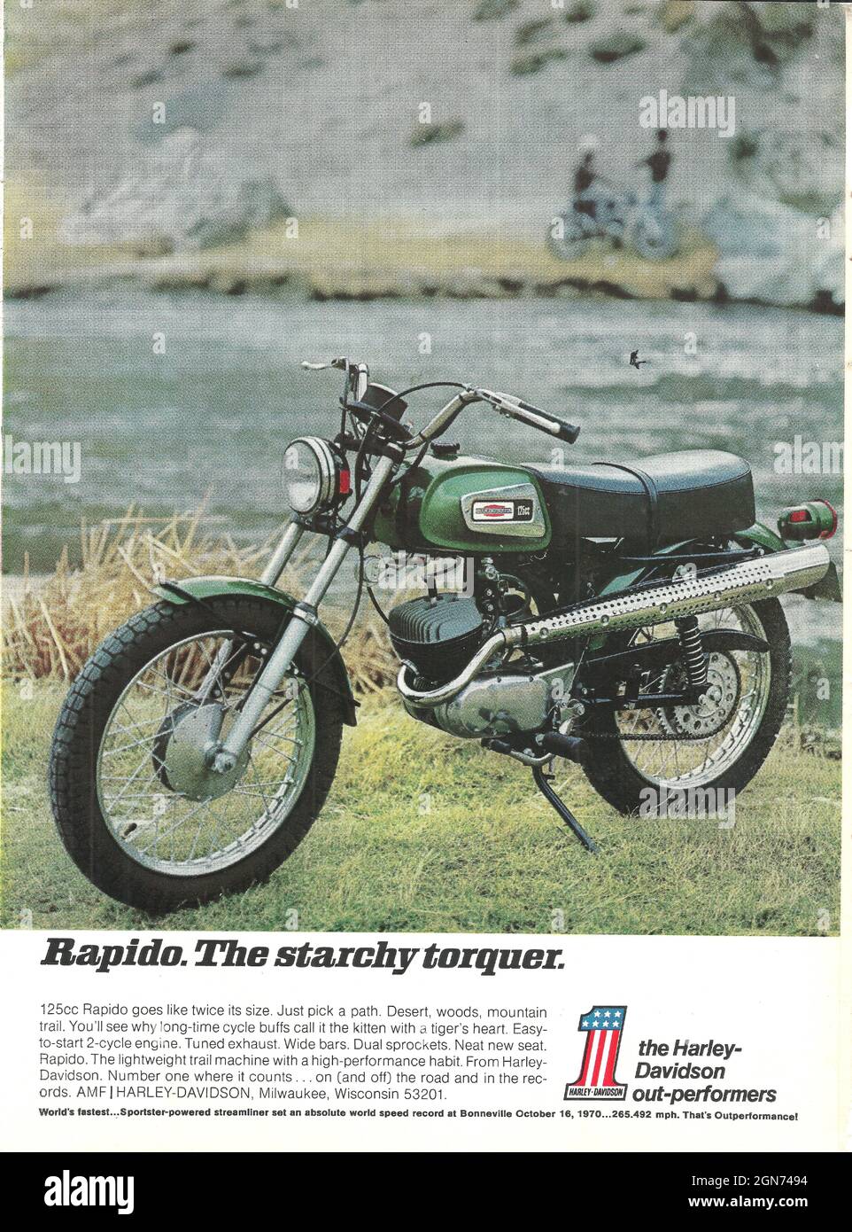 Harley Davidson Rapido motorbike motorcycle vintage aper advertisemtn advert ad 1970s 1980s Stock Photo