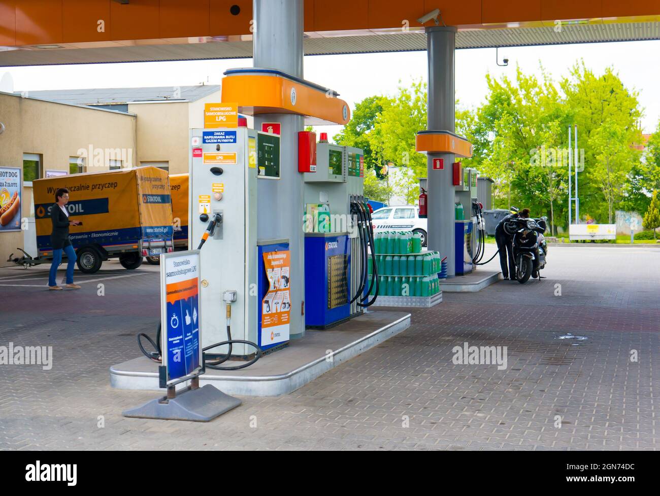 POZNAN, POLAND - Sep 01, 2021: The Old Statoil company gas station fuel pumps. Stock Photo