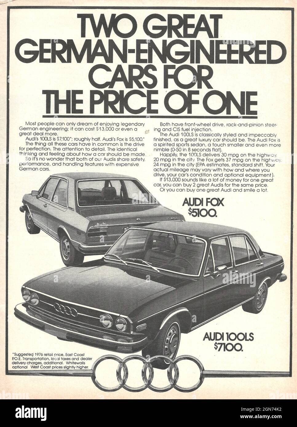 Vintage advertisement of AUDI cars old car 1970s 1980s Stock Photo