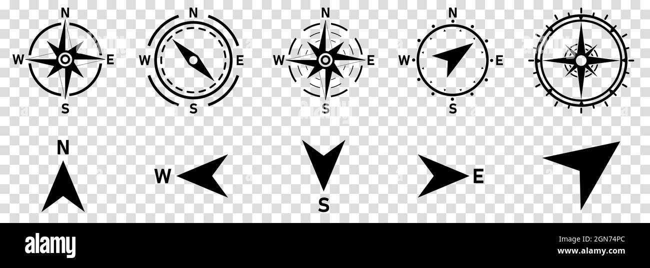 Compass icons set isolated on transparent background Stock Vector Image