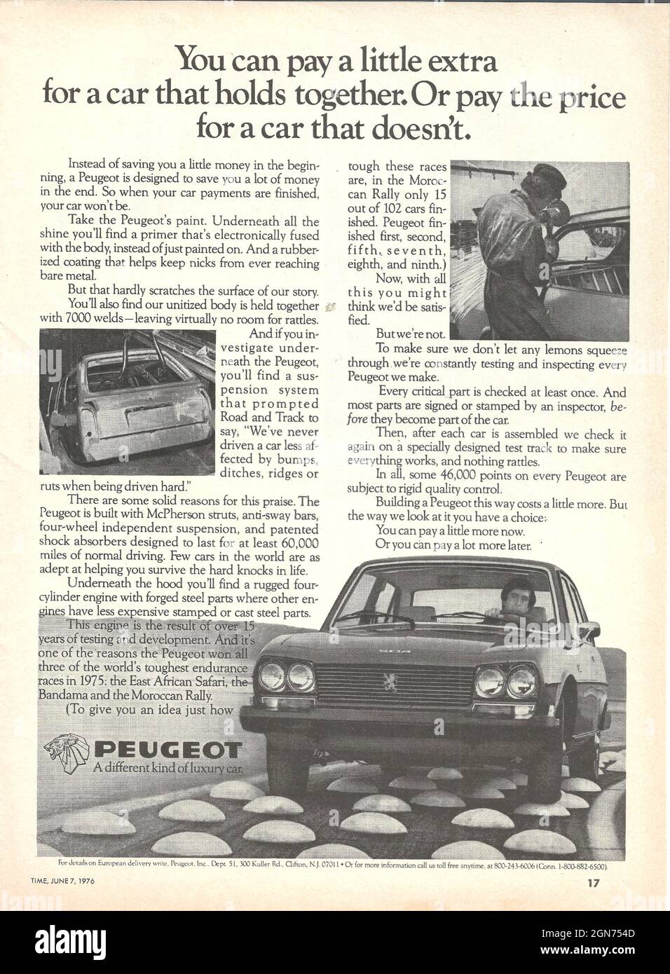 Vintage advertisement of Peugeot 504 car 1970 Stock Photo
