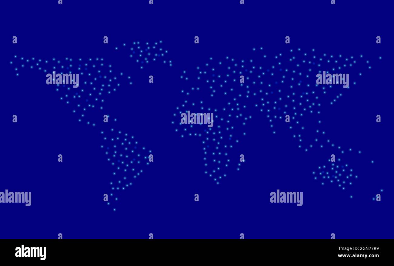 World map consisting of glowing lights on a blue background. Vector ...
