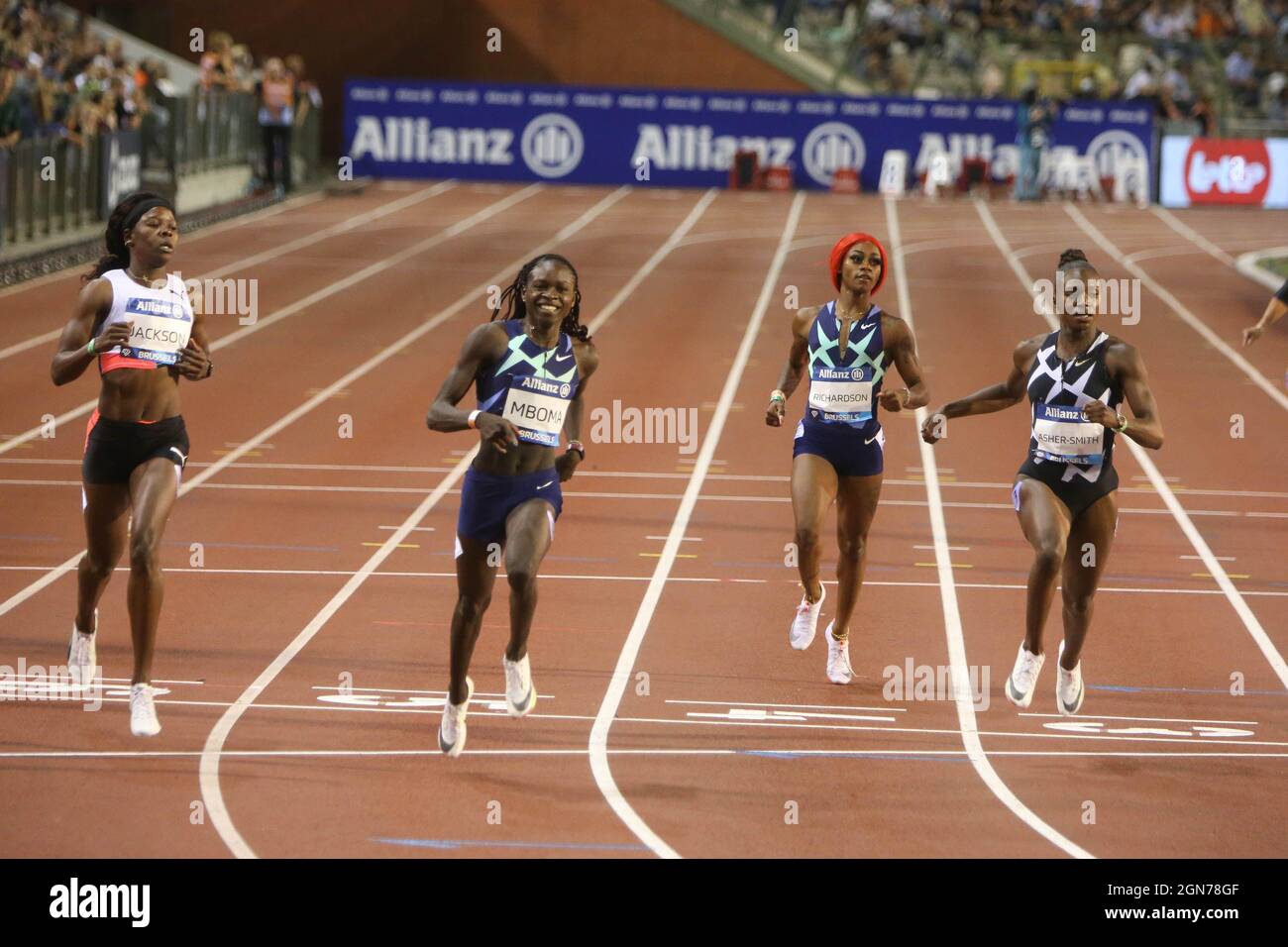 Shericka Jackson of Jamaique , Christine Mboma of Namibie ,Sha'Carri  Richardson of USA and Dina Asher - Smith of Grande Bretagne 200 M WOMEN  during the IAAF Wanda Diamond League Brussels 2021,