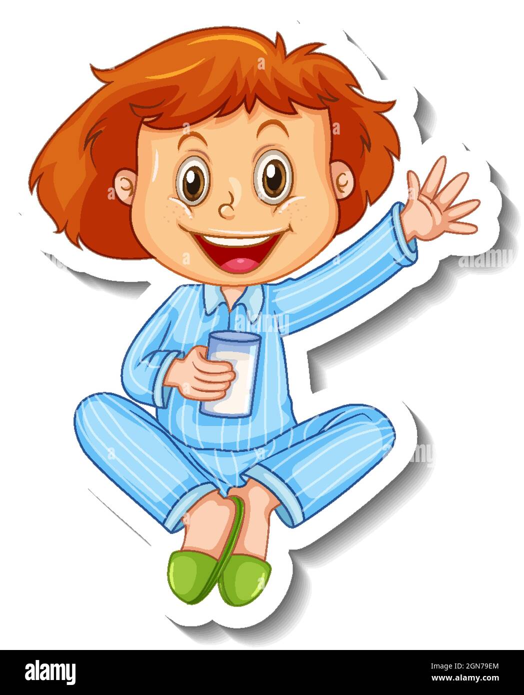 Sticker template with a girl wears pajamas cartoon character isolated