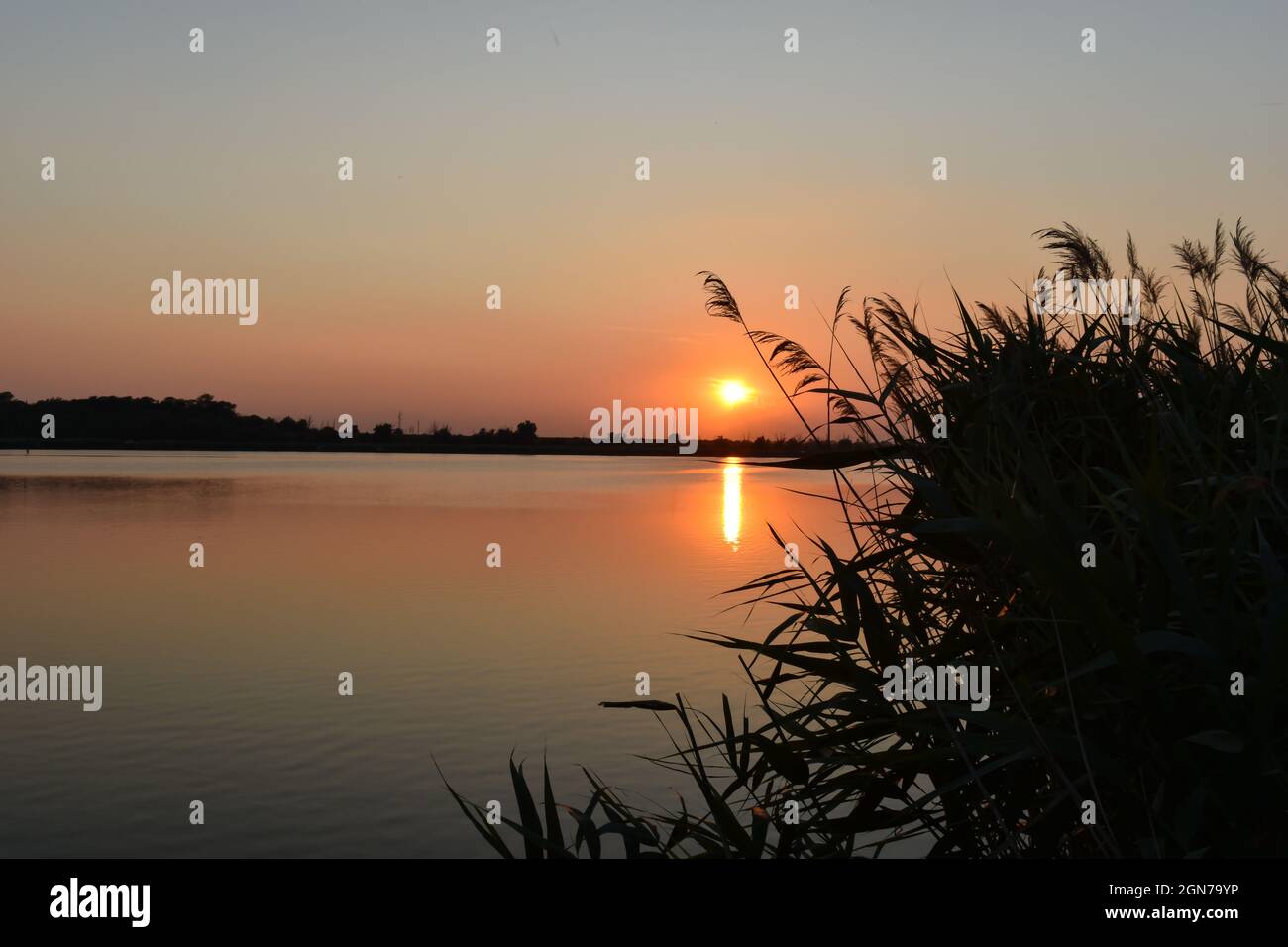 Sunset at Zobnatica lake, near Backa Topola, Serbia Stock Photo
