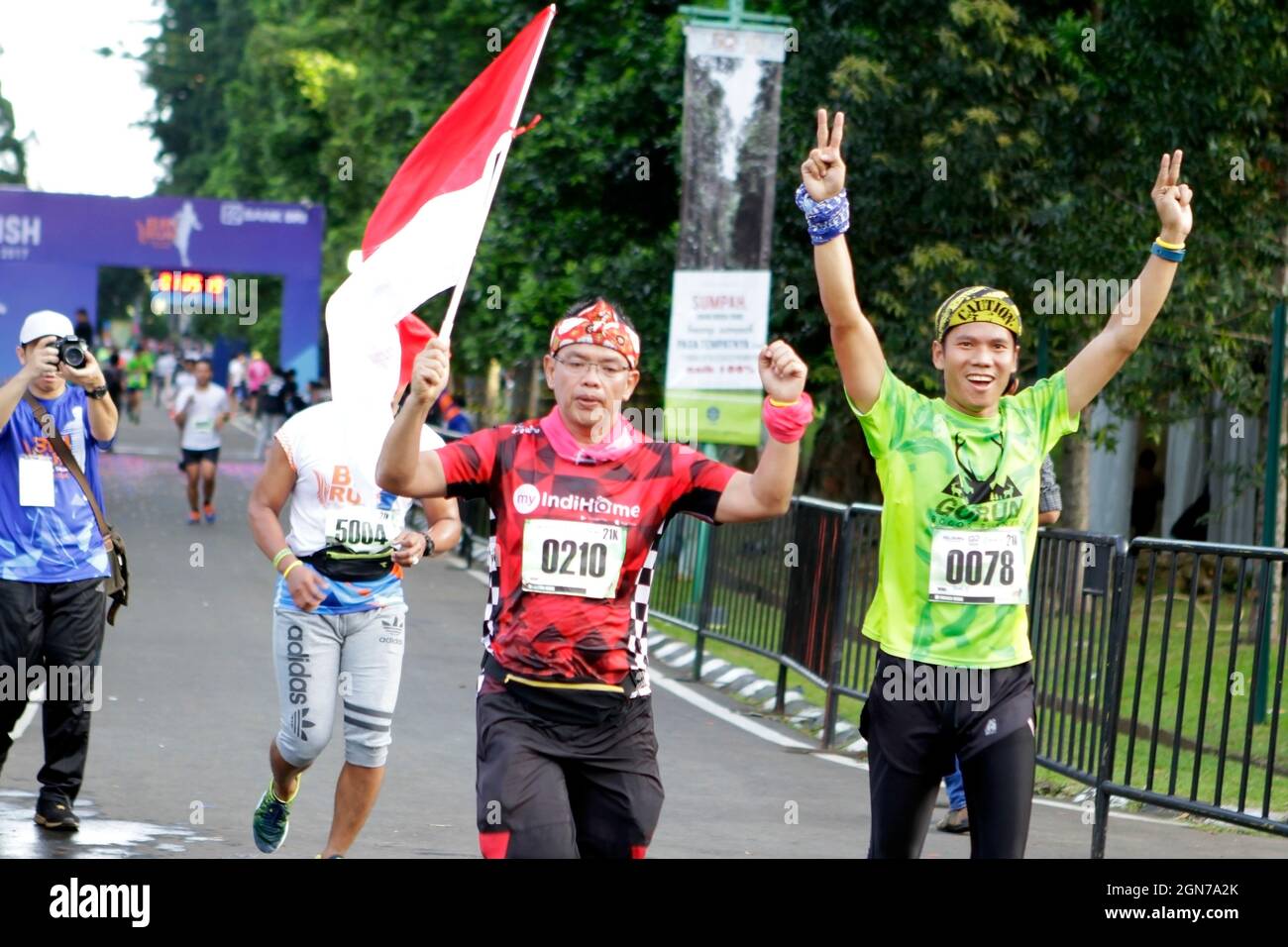 a photo of a marathon running competition held by one of the Indonesian government banks. Stock Photo