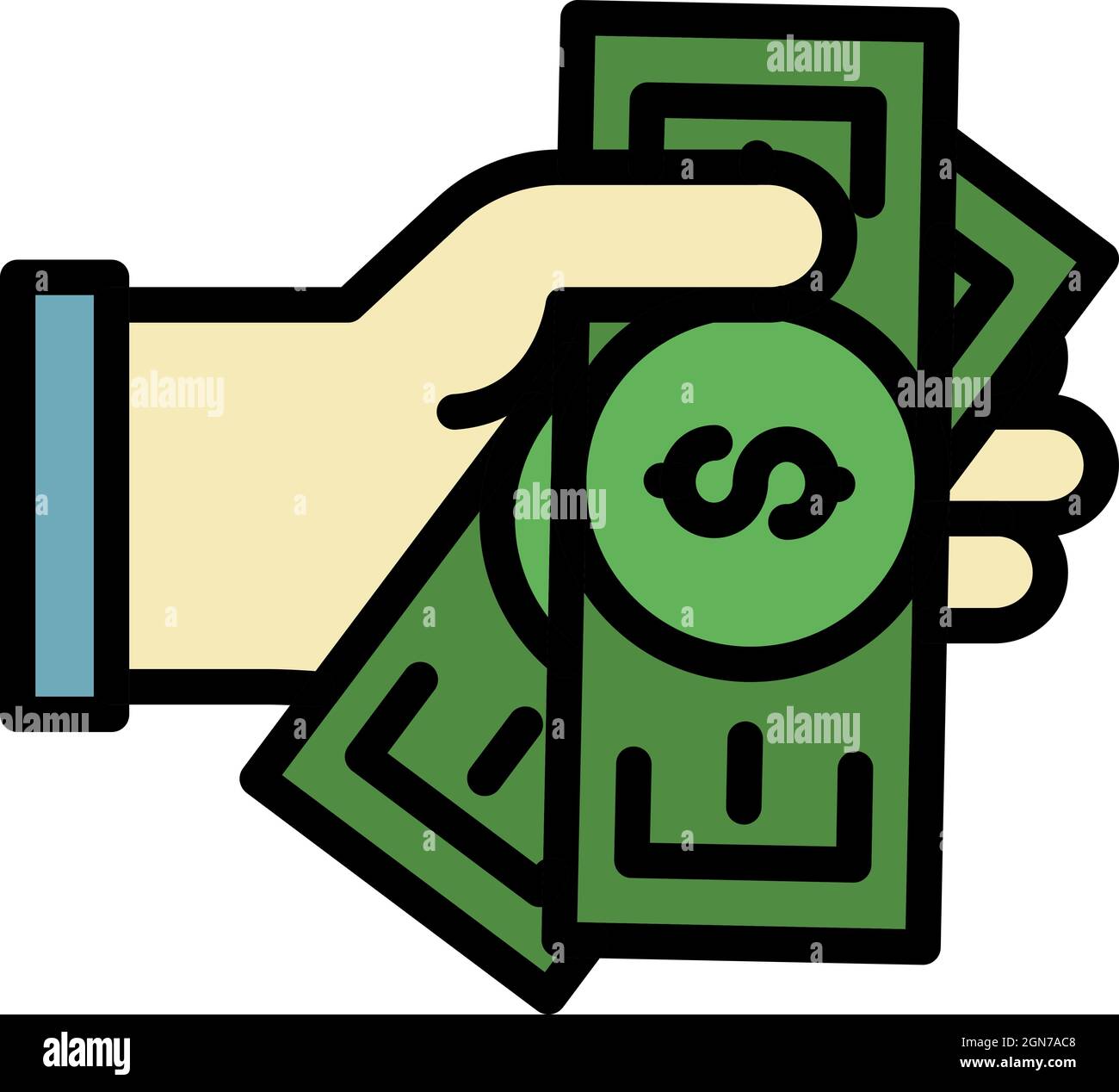 Hand money banknote icon. Outline hand money banknote vector icon color flat isolated Stock Vector