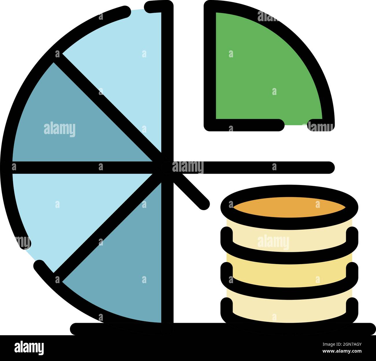 Coin pie chart icon. Outline coin pie chart vector icon color flat ...
