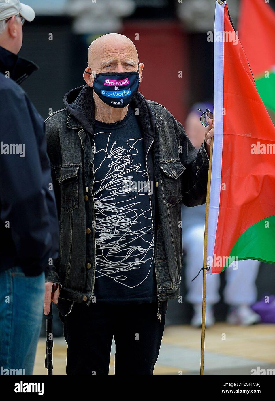 Eamonn McCann, veteran civil rights activist and campaigner pictured at a Palestinian Solidarity rally in Derry, Northern Ireland. May 2021. ©George Sweeney / Alamy Stock Photo Stock Photo