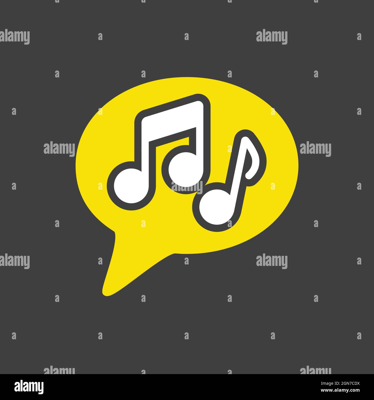 Musical note speech bubble vector glyph icon on dark background. Music ...