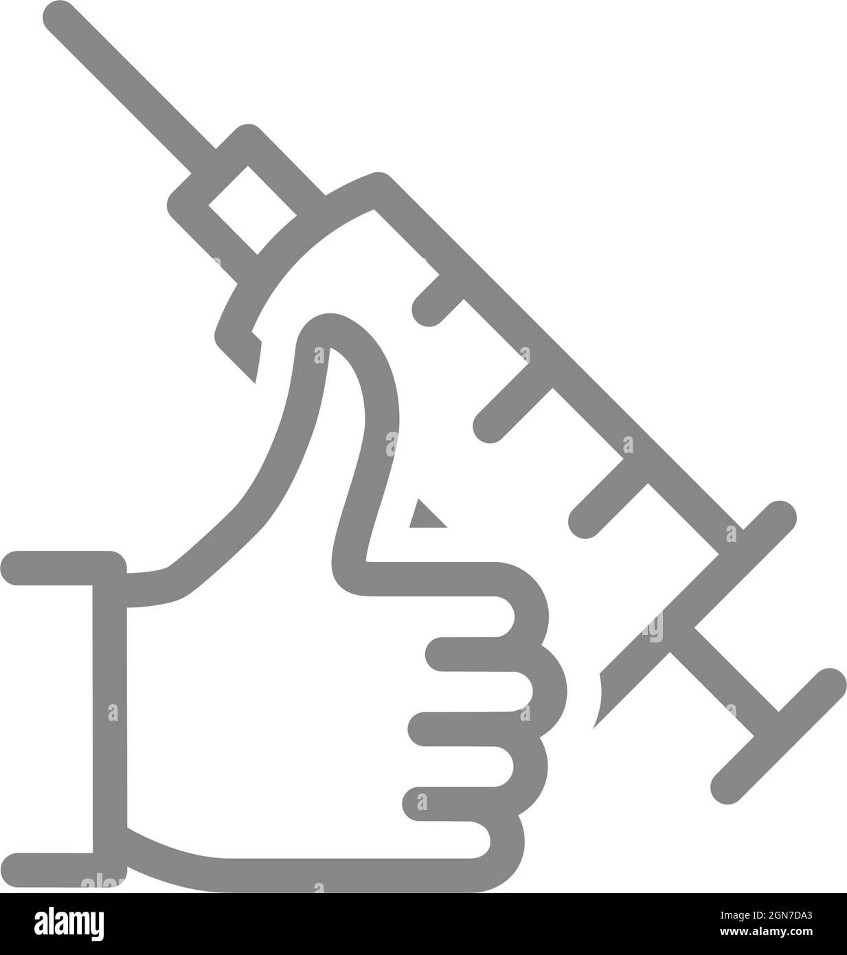 Medical syringe and thumb up line icon. Vaccination information ...