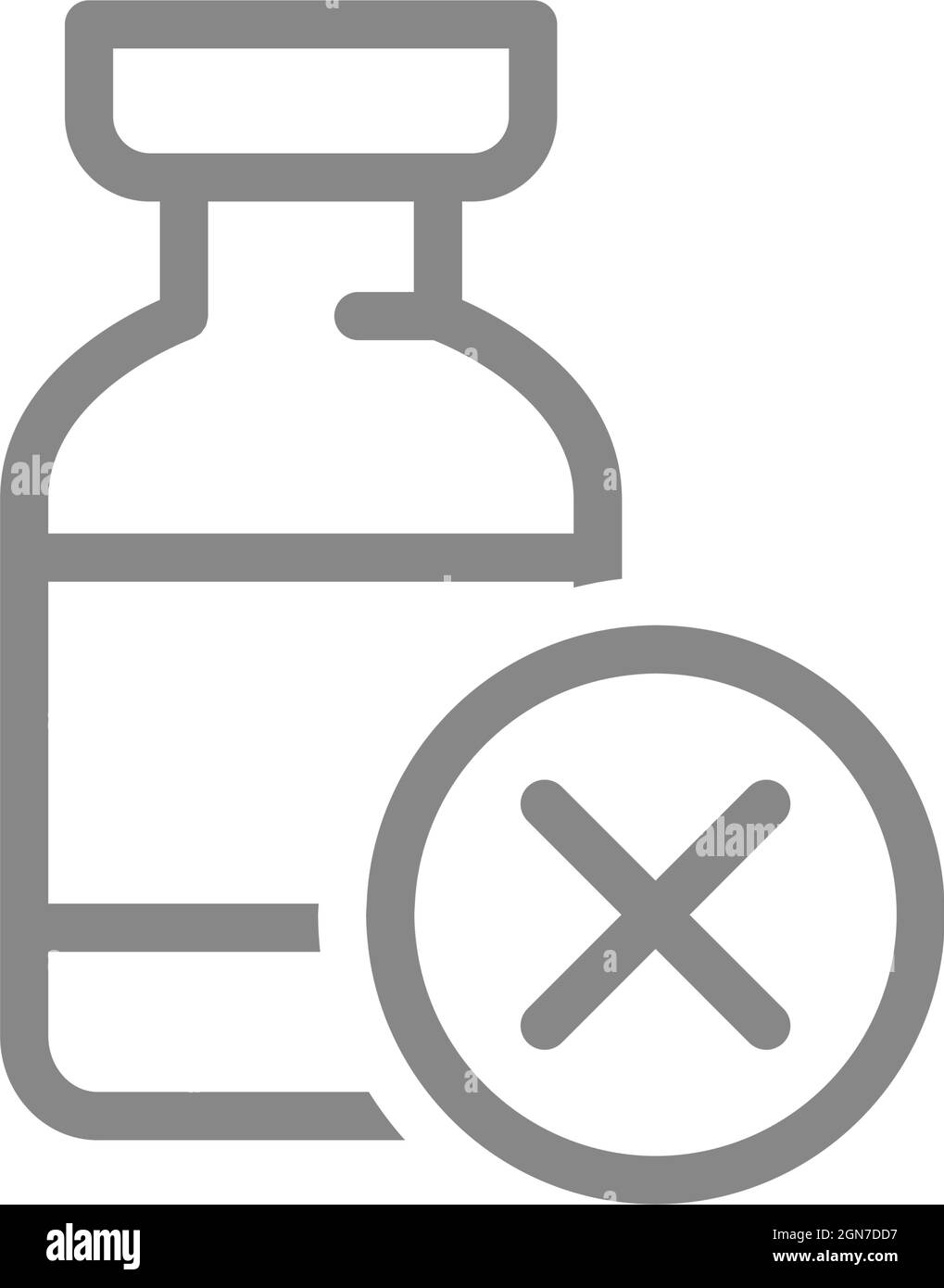 Medical ampoule and cross mark line icon. Non-effective vaccine, antibodies, unsuccessful vaccination, non-sterile symbol Stock Vector