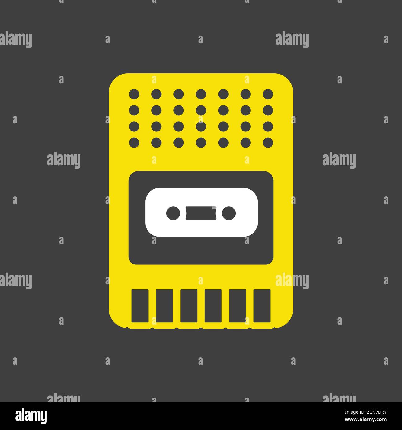 Vintage audio tape recorder vector glyph icon on dark background. Graph symbol for music and sound web site and apps design, logo, app, UI Stock Vector