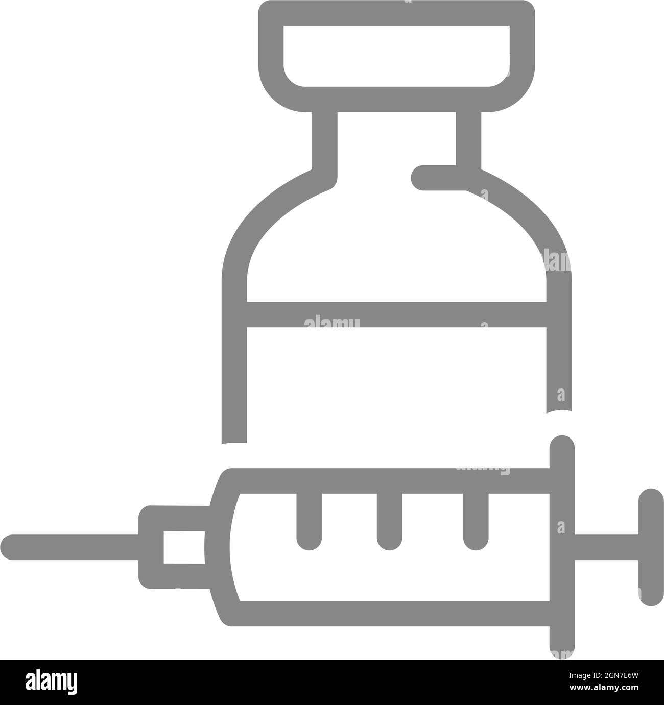 Medical ampoule with syringe line icon. Vaccination, vaccine, immunization, serum, vaccinated, injection symbol Stock Vector