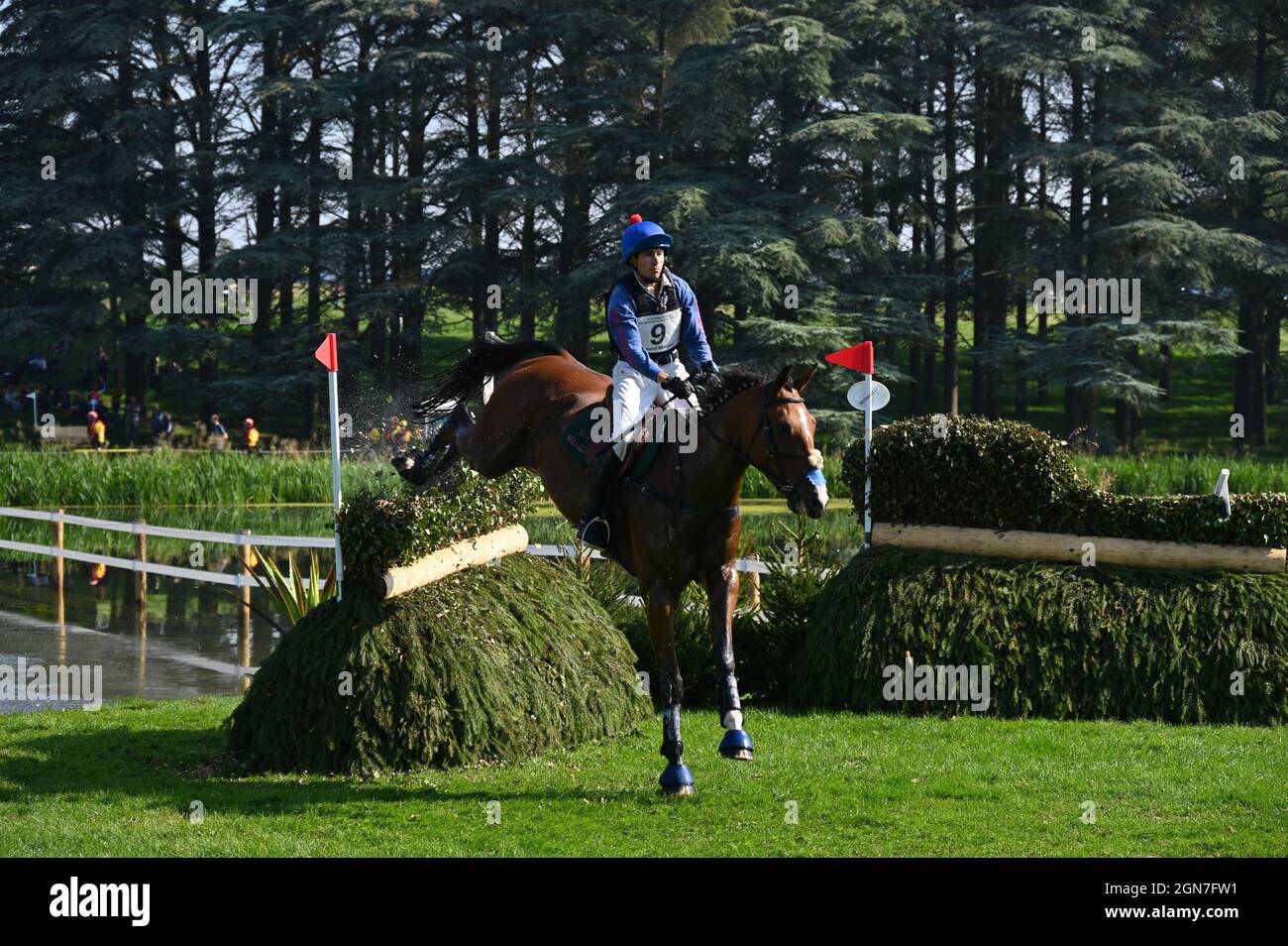 Gaspard Maksud on Cado Louvo, cross country phase of the CCI-L4* competition, Blenheim Palace International Horse Trials 2021, Blenheim Palace, Woodst Stock Photo