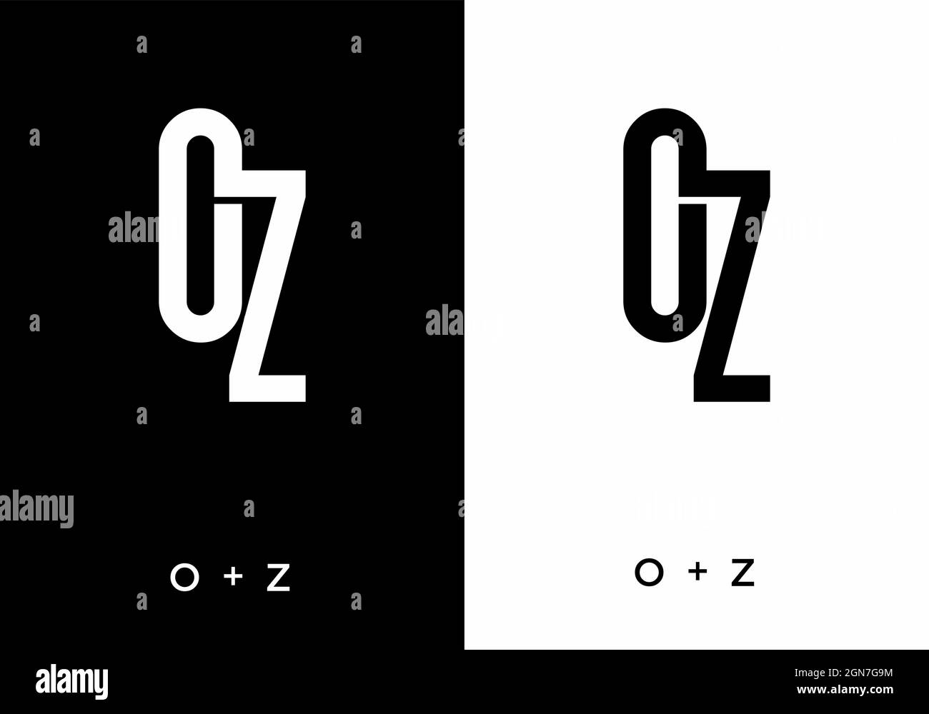 Black and white color of OZ initial letter design Stock Vector