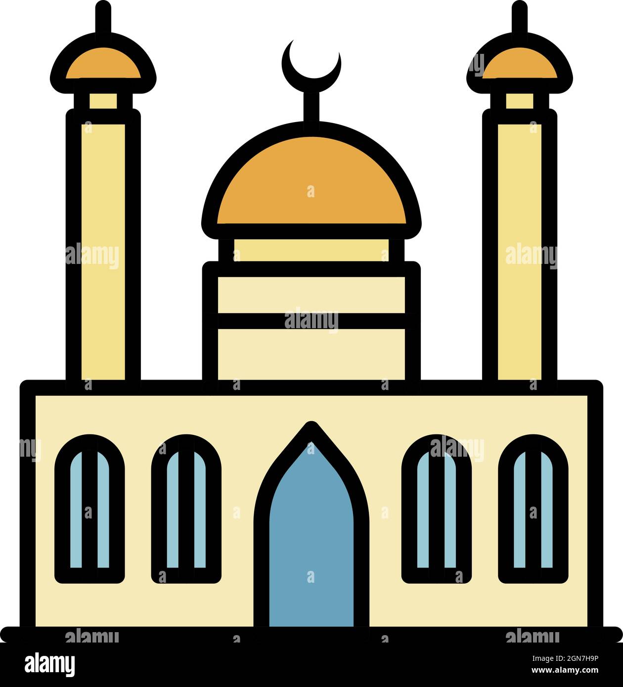 Mosque with two minarets icon. Outline mosque with two minarets vector icon color flat isolated Stock Vector