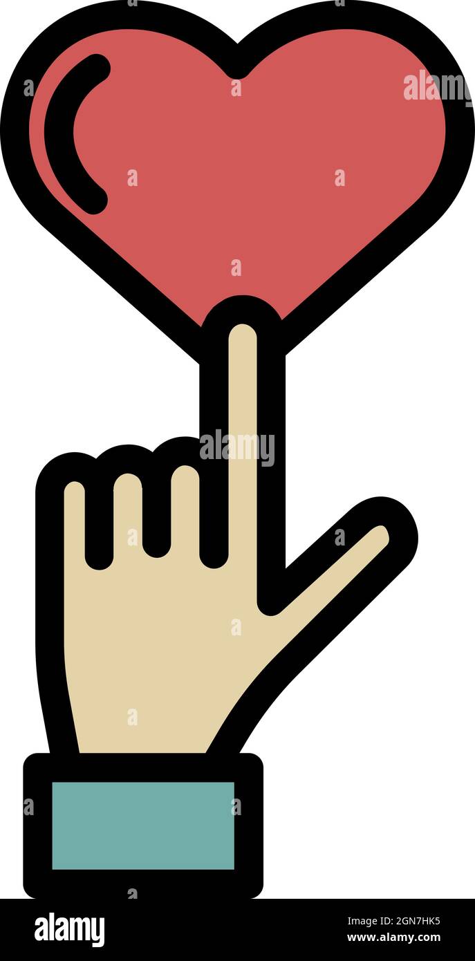 Finger pointing heart icon. Outline finger pointing heart vector icon ...
