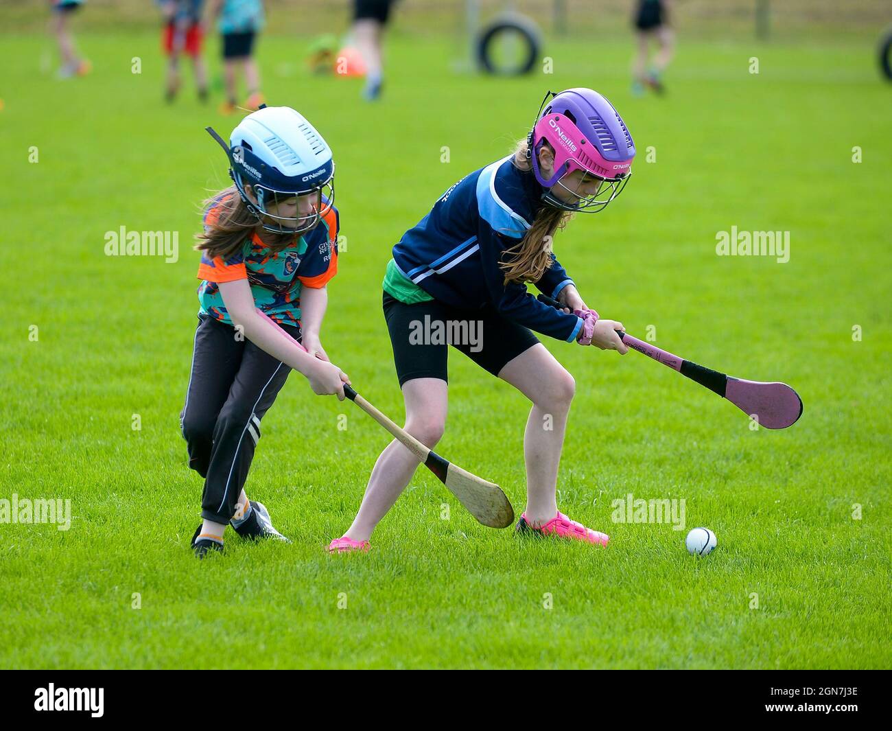 Young girls at GAA hurling Cul camp in Derry, Northern Ireland. ©George Sweeney / Alamy Stock Photo Stock Photo