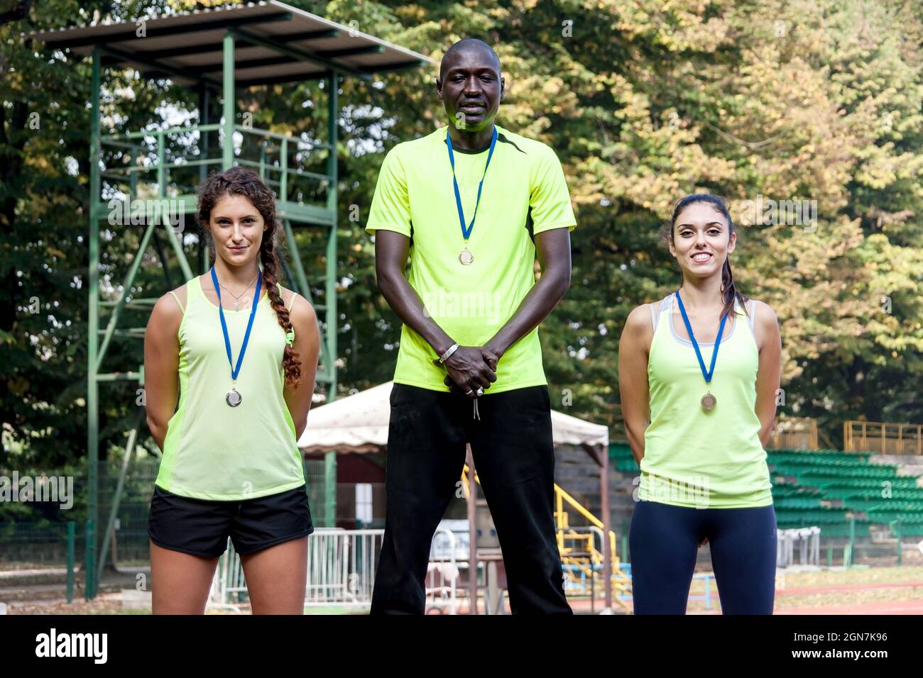 Winner on podium with medals hi-res stock photography and images - Alamy