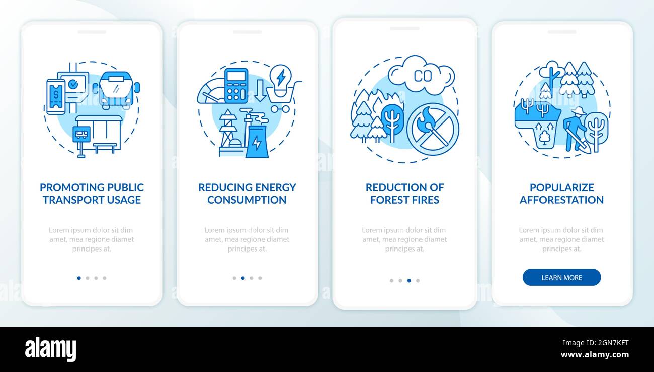 Sustainability initiatives onboarding mobile app page screen Stock ...