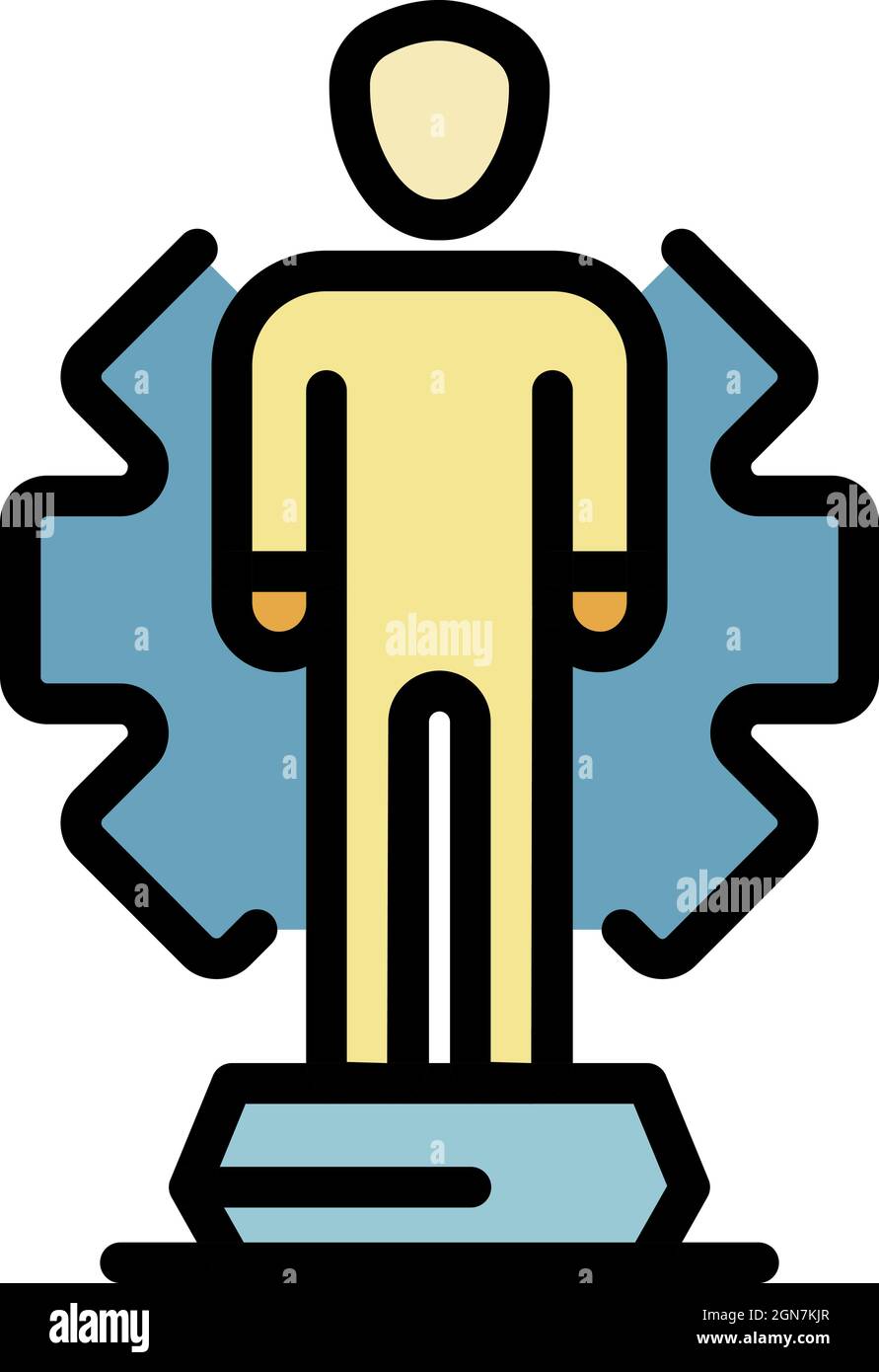 Person and gear icon. Outline person and gear vector icon color flat ...