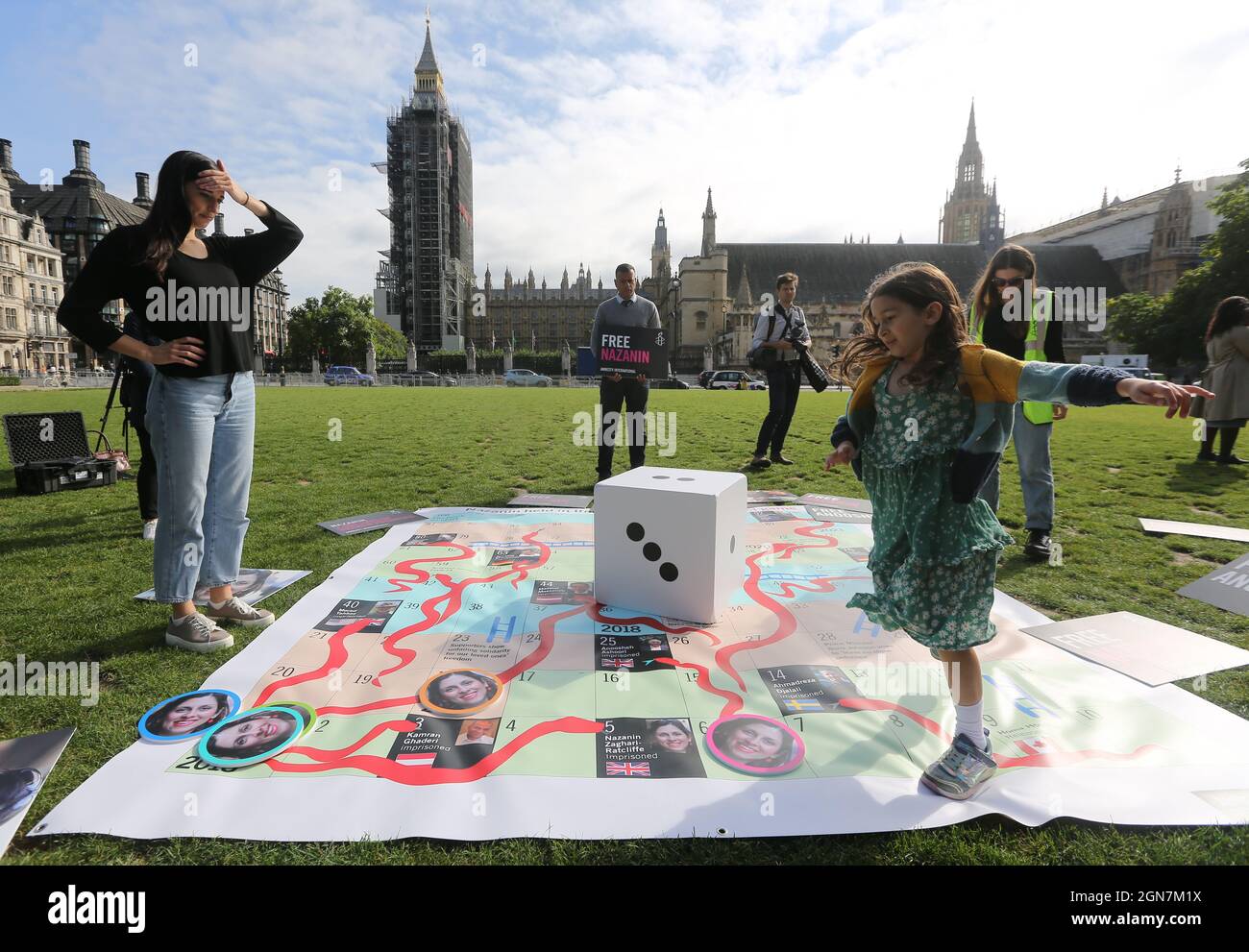 London, England, UK. 23rd Sep, 2021. The husband of British dual national detaineeÂ Nazanin Zaghari-Ratcliffe, RICHARD RATCLIFFE and daughter GABRIELLA appealed to British lawmakers from a giant snakes and ladders board on the 2,000th day of her imprisonment inÂ Iran. (Credit Image: © Tayfun Salci/ZUMA Press Wire) Stock Photo