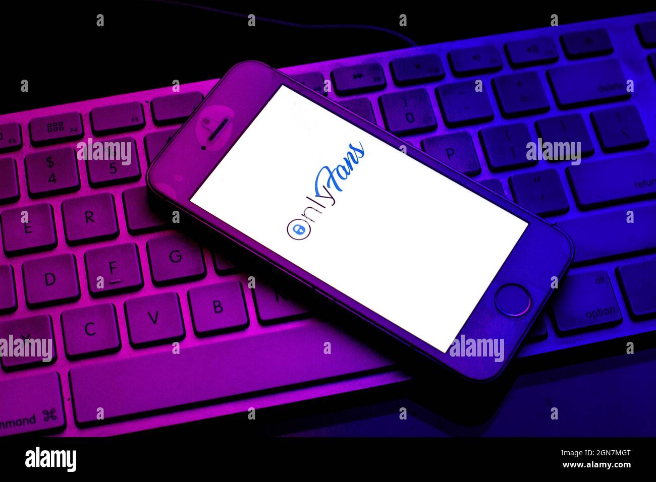 Spain. 16th Sep, 2021. In this photo illustration an OnlyFans logo seen  displayed on a smartphone on top of a computer keyboard. (Credit Image: ©  Thiago Prudencio/SOPA Images via ZUMA Press Wire