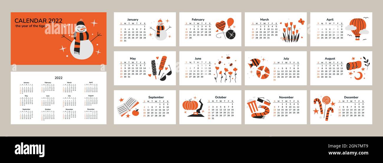 2022 Calendar Clip Art Horizontal Calendar 2022. Happy New Year 2022. Merry Christmas. Tiger Year.  Desk Table Calendar. Clip Art Isolated Vector Elements. Weather And Stock  Vector Image & Art - Alamy