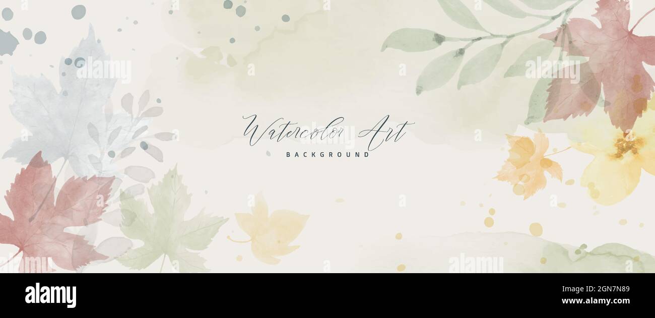 Watercolor abstract background autumn collection with oak and seasonal ...