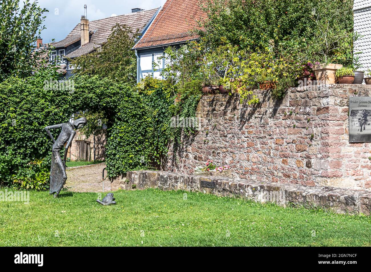STEINAU AN DER STRASSE, GERMANY- SEPTEMBER 21, 2021: The front garden of the Birthplace of the Brothers Grimm.The Grimm family lived here 1791 - 1796. Stock Photo