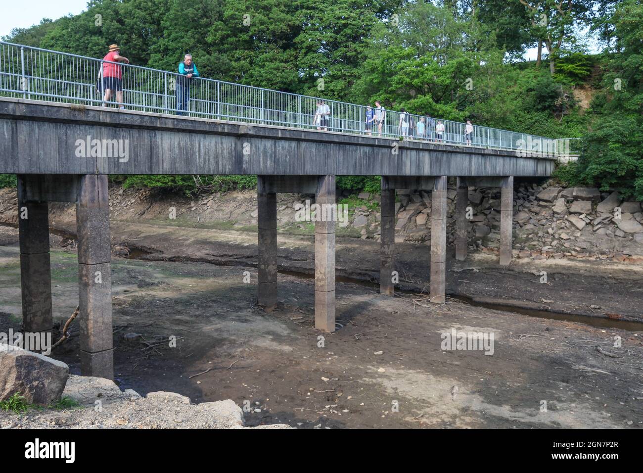 25 June 2020. United Utilities owned reservoirs aroiund Bolton are showing low levels due to an exceptionally low levels due to an exceptionally dry spring, even recent storms have failed to significantly increase levels. Original story https://www.theboltonnews.co.uk/news/18539421.united-utilities-writes-customers-urging-save-water-face-restrictions/ Stock Photo