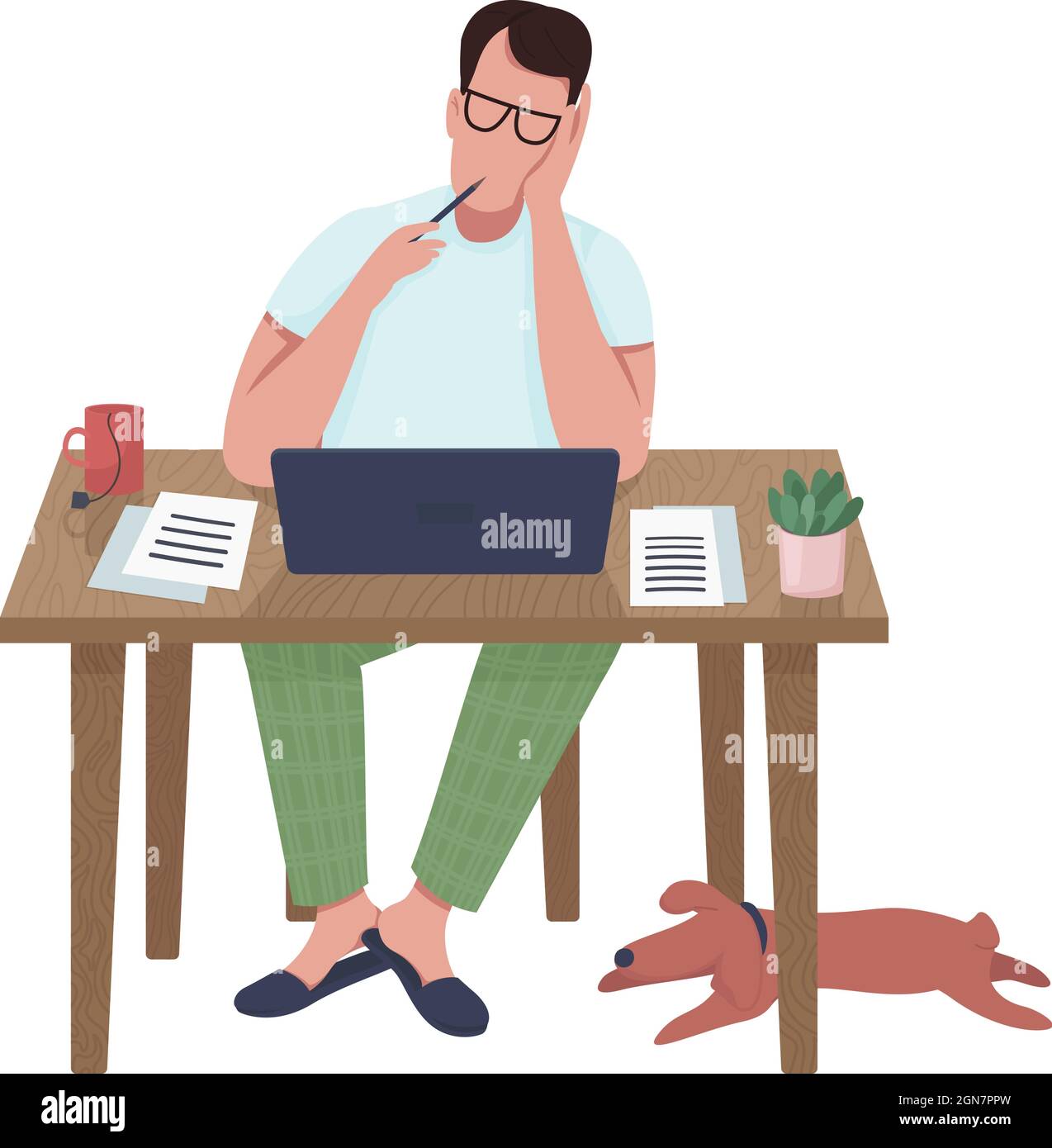 Writer at computer semi flat color vector character Stock Vector