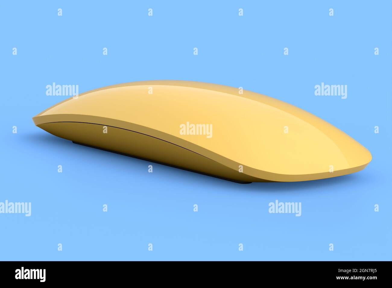 Realistic gold computer mouse with touch isolated on blue background ...